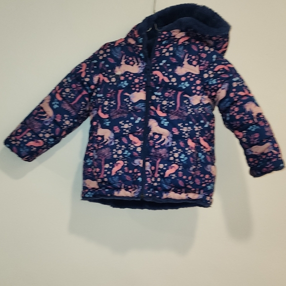 Falls Creek Blue and Pink Puffer Jacket with Hood - Picture 1 of 8